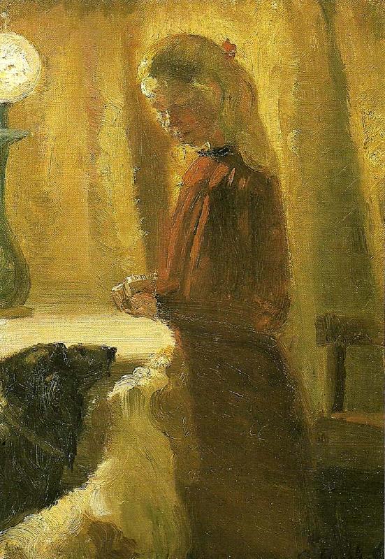 Anna Ancher hundene fodres oil painting image